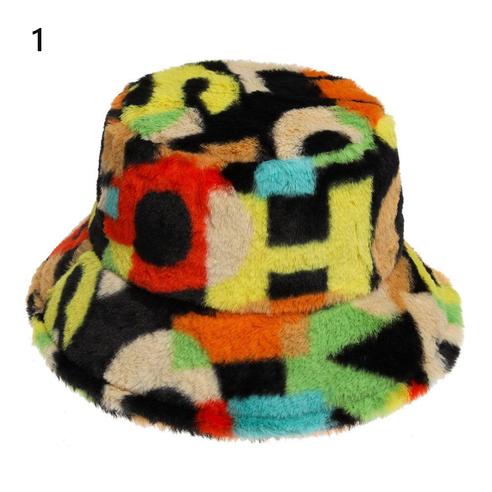 Новая Мода Многоцветная Радужная Повседневная Мягкая Теплая Панама Шляпы Клош Искусственный Мех Шапка Рыбака