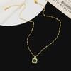 Emerald Tone Light Luxury T-Bag Titanium Steel Necklace - Women's Clavicle Chain with Niche Sweater Style
