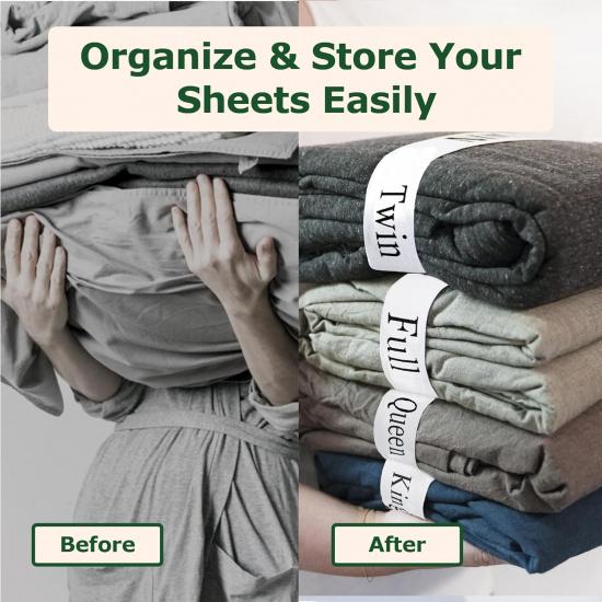 Bed Sheet Organizer and Storage Size Label Bands | Bed Sheets Set Organizers for Linen Closet Organization - Elastic Bedding Band Labels Sheet