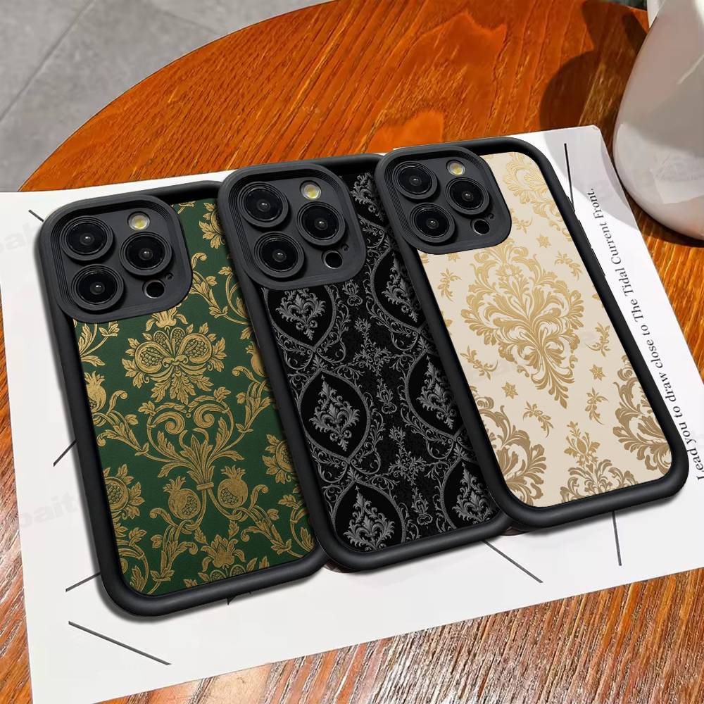 Американский Роскошный Винтажный Узор Чехол для Телефона Для IPhone 17 16 15 14 13 12 11 Pro Max Mini Plus Мягкая Задняя Крышка из ТПУ