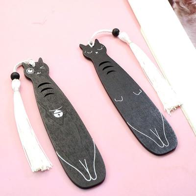 2 шт. деревянные закладки с мультяшным котом и кисточками Kawaii деревянные закладки для студентов, учителей, канцелярские принадлежности, маркер для книг