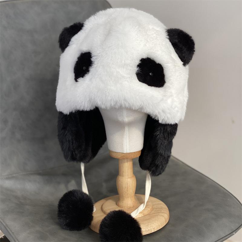 Cute Cute Owner Panda Lei Feng Hat Warm Ear Protector Pullover Hat Children Autumn and Winter Plush Thickened Bucket Hat Male Students