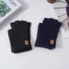 Solid Color Fingerless Gloves Driving Gloves Men Wool Mittens Soft Half-finger Gloves  Winter