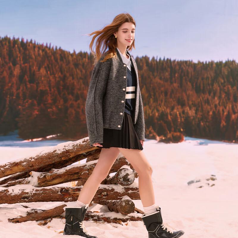 SanCai 2025 Winter Short Bouclé Wool Coat