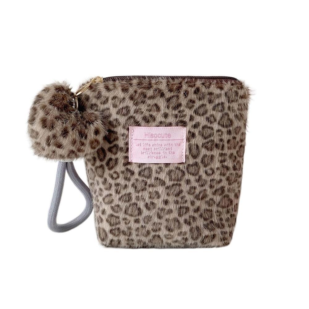 Plush Leopard Print Makeup Bag Versatile Pouches Bag Organizer Make Up Pouch Bag  Lipstick