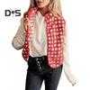 Women Vest Jacket Stand-up Collar Contrast Color Sleeveless Checked Pattern Cardigan Waistcoat Zipper Closure Daily Outdoor Outerwear