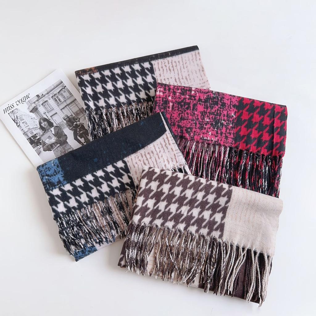 2024 Осень/Зима Новый Тысяча Птиц Сетка Имитация Кашемира Универсальный Печатный Клетчатый Шарф Теплый Декоративный Шарф Для Мужчин И Женщин