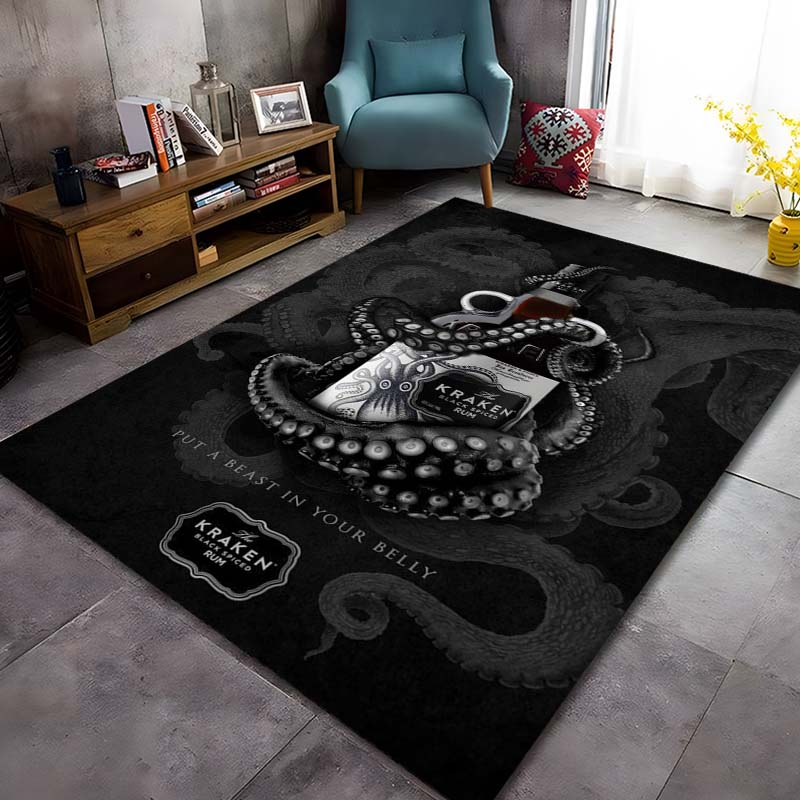 Пряный ром Kraken-Black Pattern Ковры Спальня Игровые коврики Декор спальни Ковер Ковер для гостиной Коврик для ползания Рождественский подарок Ковер