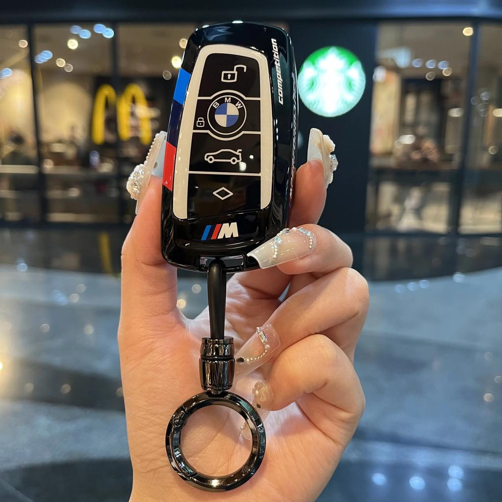 Racing Style Metal Car Key Case Fob Cover for BMW X1 X3 X5 X6 X7 3 5 6 7 Series G20 G30 G11 F15 F16 G01 G02 F48 2016-2023