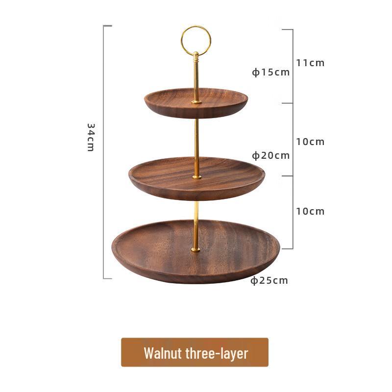 European Style Black Walnut 3-Tier Serving Tray