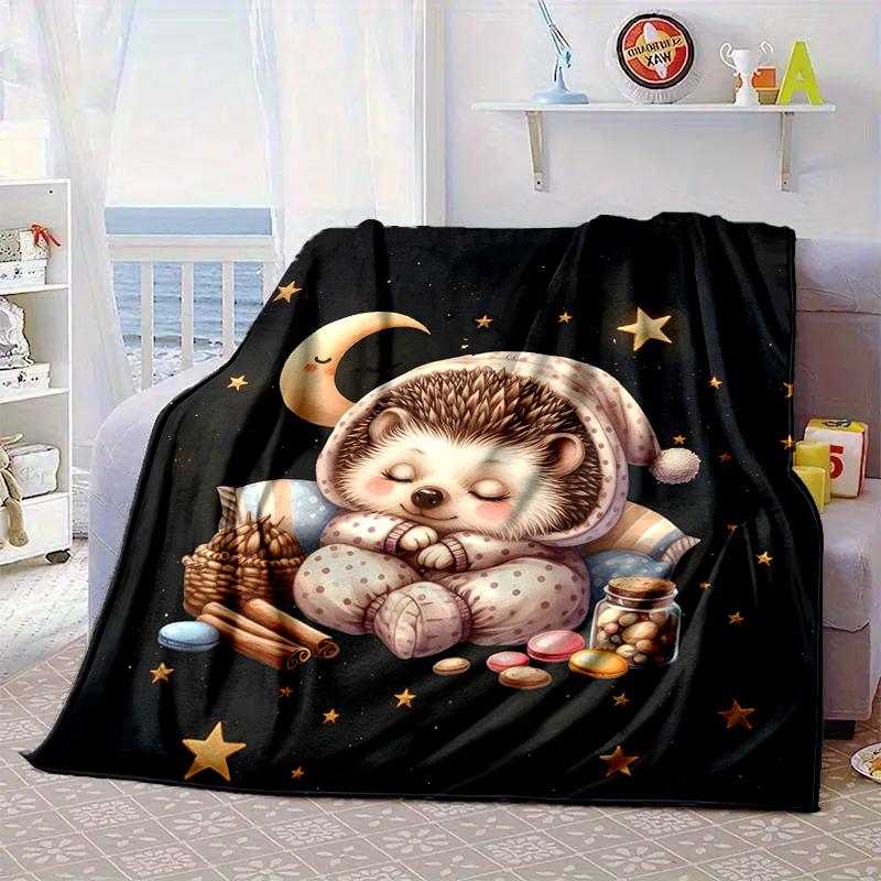 Sleepy Hedgehog Dreams Blanket Flannel Blanket for bed, sofa, Camping, Hiking, Picnic Essentials, gift for family Fan gifts