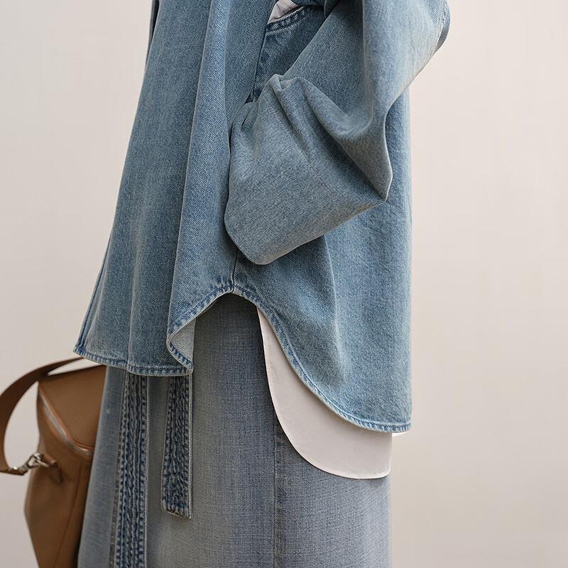 LESS 2025 Autumn Light Blue Loose Fit Denim Jacket