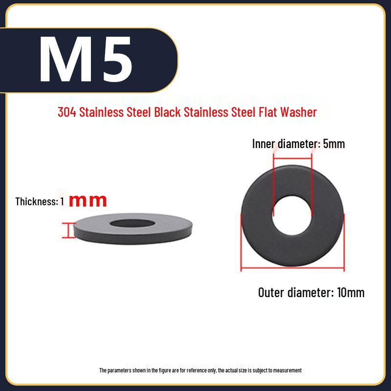 Игу Игу Нержавеющая сталь Черная прокладка Шайба M3M4 Плоская шайба для винтов