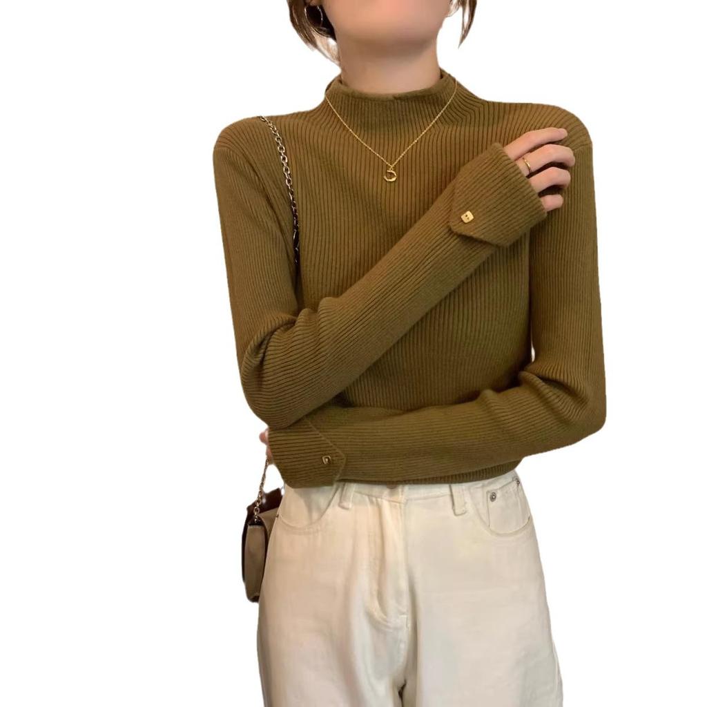 Женский полуводолазный свитер, пуловер с длинными рукавами, внутренняя одежда, теплая основа вязаного свитера для женщин