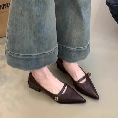 Версия из мягкой кожи~ ретро туфли-лодочки на высоком каблуке женские камелия пряжка на ремешке толстый каблук одинарные туфли с острым носком темперамент Мэри Джейн