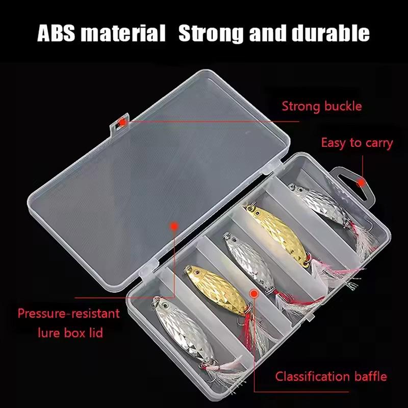 5 Compartment Clear Plastic Lure Storage Case for Fly Fishing Spoons Hooks Baits Tackle Box