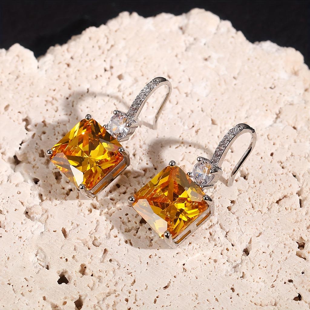 Изысканные висячие серьги-крючки с цитрином, искусственный желтый кристалл, циркон, украшения для ушей для женщин, свадебные аксессуары, подарок