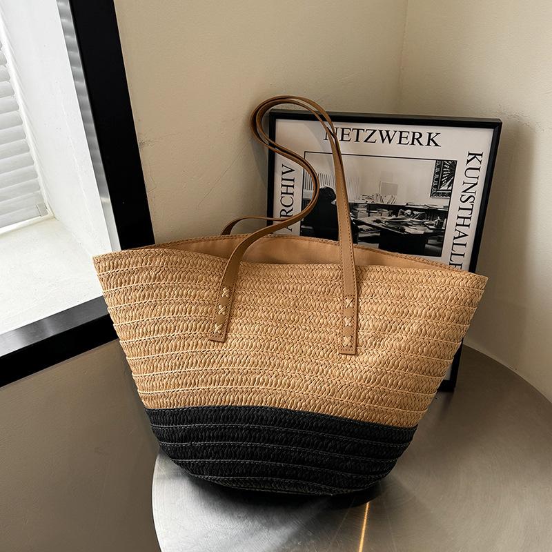 Соломенная сумка большой вместимости, женская новая сумка-тоут на плечо в стиле кэжуал для отпуска, плетеная пляжная сумка