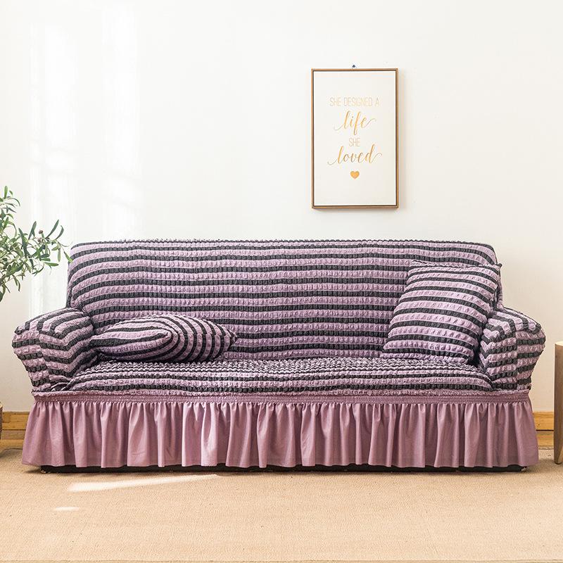 Seersucker Fabric Sofa Cover All Inclusive Lace Thickened Non Slip Dustproof Sofa Cover for Four Seasons