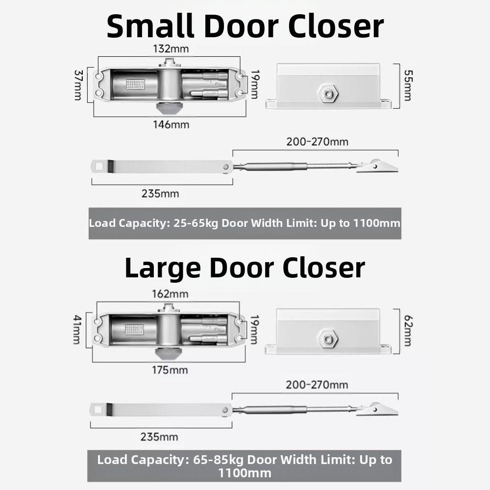 25-85 КГ Автоматический доводчик двери Бесшумное мягкое закрывание Защитный дверной гидравлический буфер Алюминиевый сплав Серебристый Бытовой доводчик двери