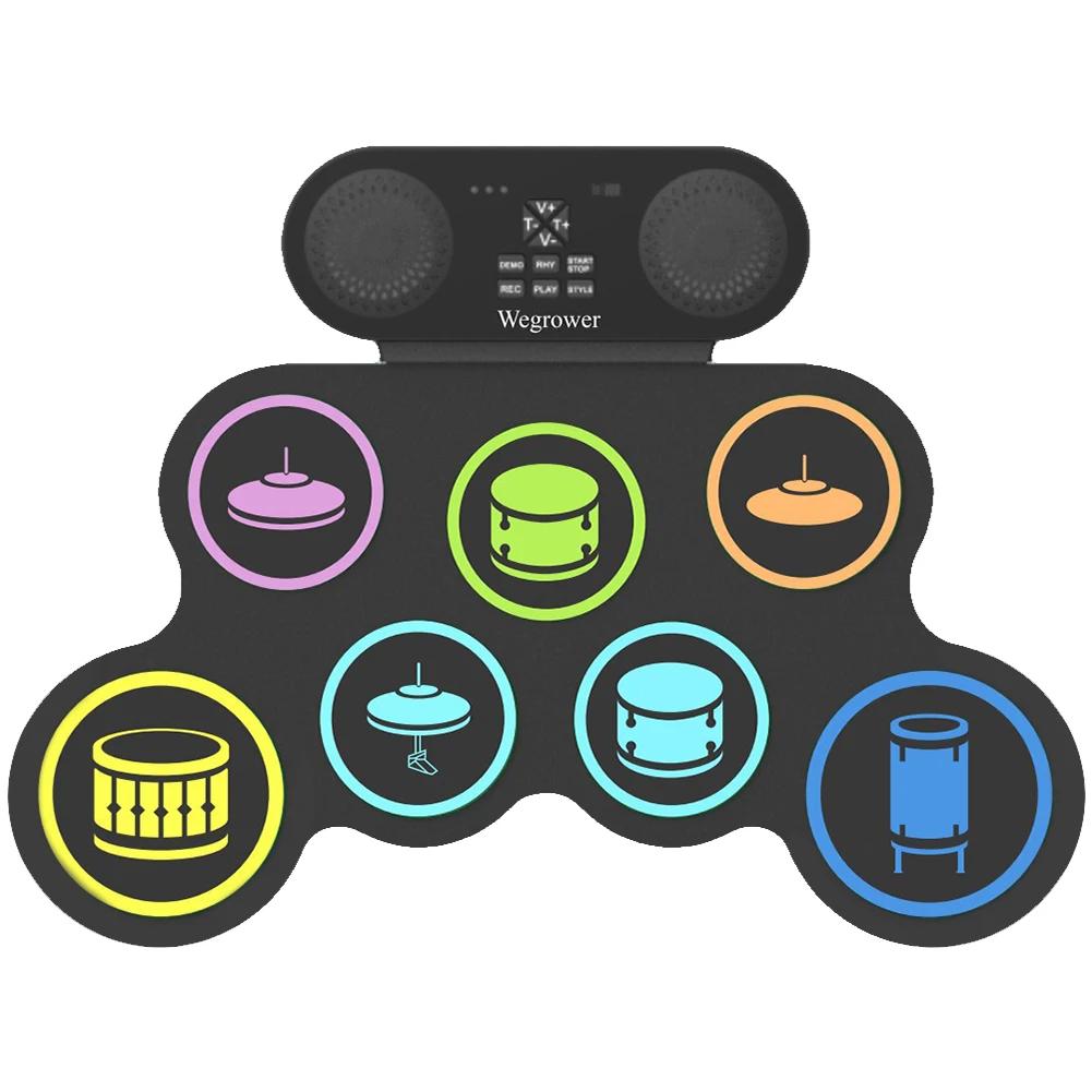 Electronic Drum Set with Drum Sticks and Pedals Portable Practice Drum Pad Kit BT Electric Drum Set for Kids Boy Birthday Gifts