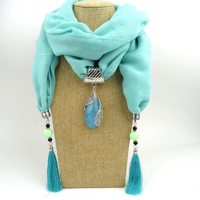 Cotton Linen Minority Style Necklace Water Drops Gem Tassel Scarf Shawl Autumn Winter Women's Scarf