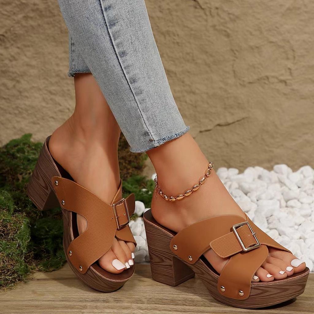 Модные женские тапочки на платформе, удобные модные женские босоножки на высоком каблуке, летние 2024, новые повседневные неглубокие тапочки, женские шлепанцы