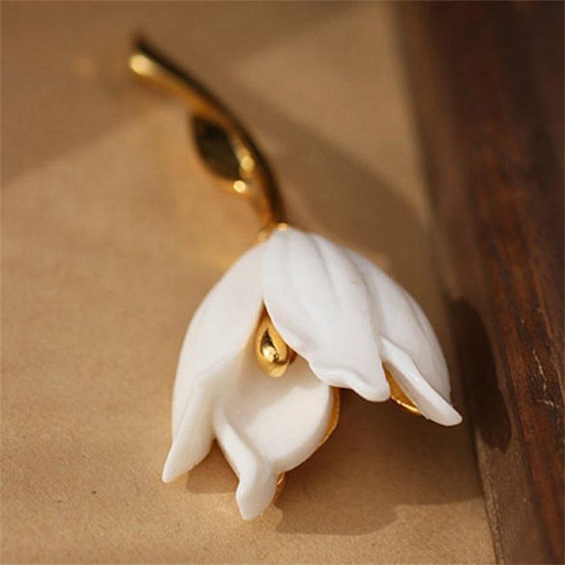Tulip Brooch 2PC American Style Gold-Plated Alloy Resin Women Corsage Jewelry