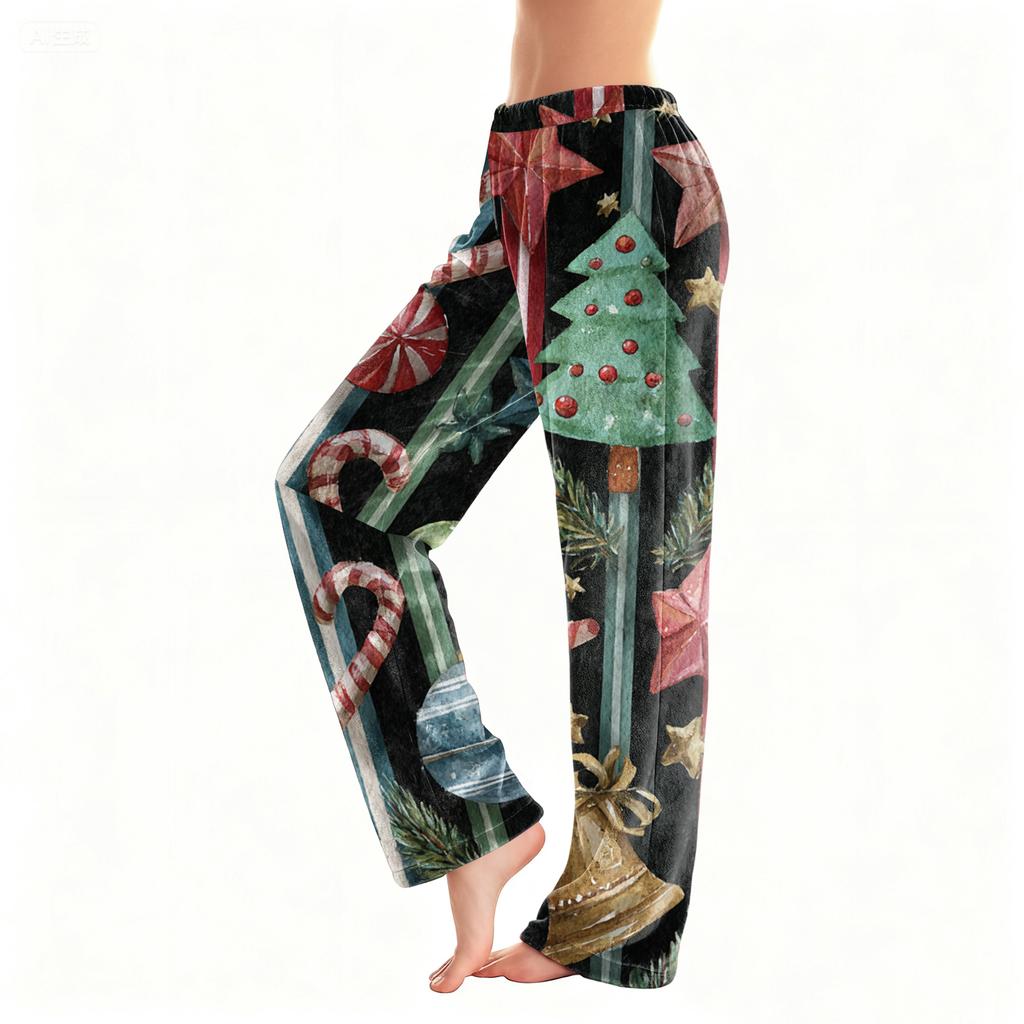 Женские повседневные модные фланелевые брюки с рождественским принтом, пижамные брюки