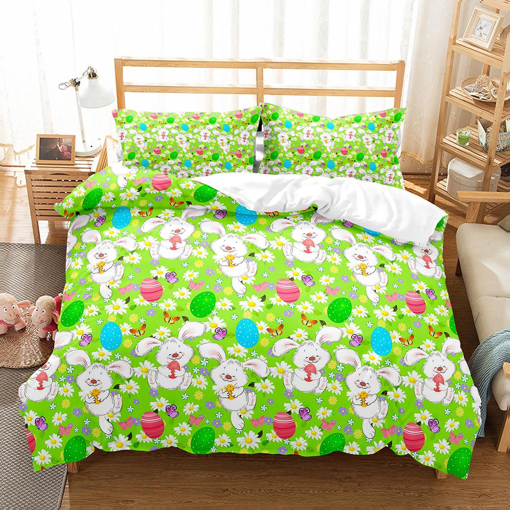 Пододеяльник с рисунком кролика из мультфильма Twin Queen, комплект постельного белья с разноцветными яйцами, микрофибра, цветочное одеяло, покрывало для девочек и мальчиков, пасхальный подарок