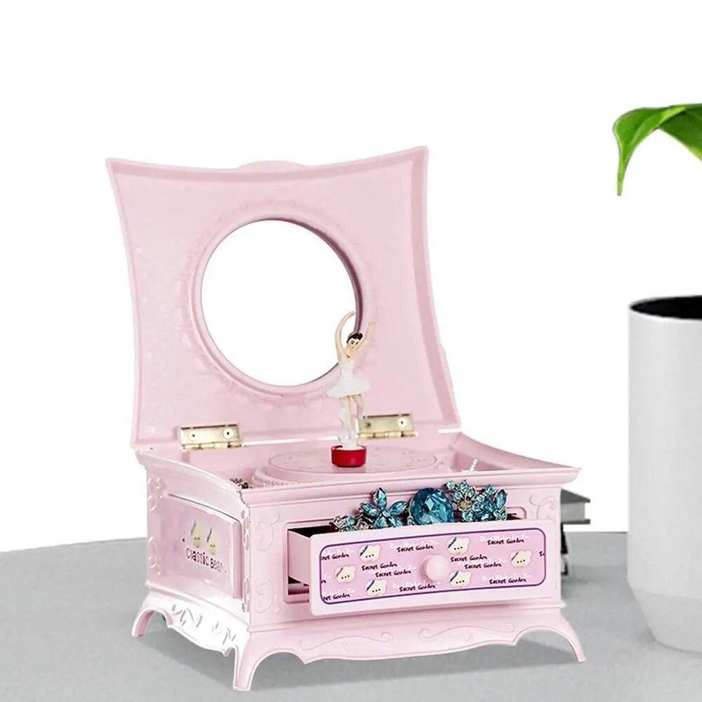 Save Space Ballerina Music Box With Makeup Mirror Jewelry Storage Box  Children