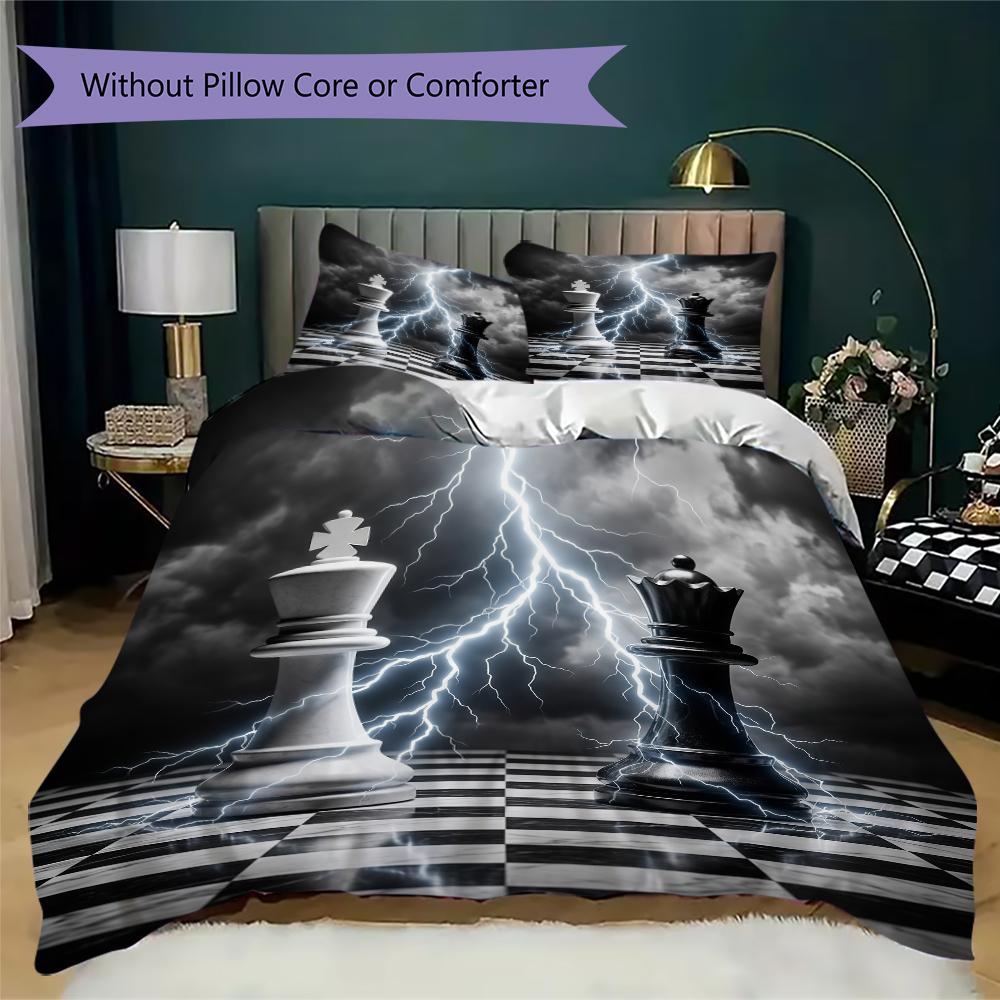 Chess Pattern Bedding uilt Set uilt Cover Pillowcase Home Decoration Birthday Gift (1 * duvet cover + 2 * pillowcase without core)