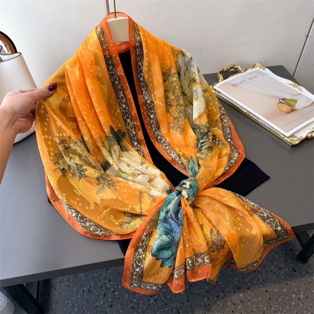 Soft Silk Scarves Peony Flower Female Shawl Wrap Fashion Women Head Scarf Summer
