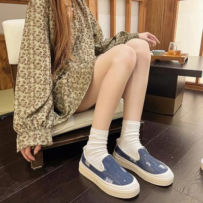 Мода 2024 года, женские туфли с глубоким носком и цветными блоками, с круглым носком, вулканизированные туфли, повседневная мода, удобные, с толстой подошвой, женские, вулканизированные