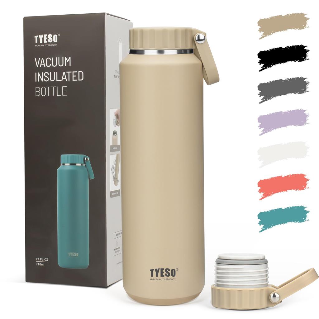 TYESO Water Large Stainless Steel Vacuum Double Wide Super Hot and Cold Mug Sports Direct with 7 Colors Bottle, 710ml, Capacity, Bottle, Insulated,