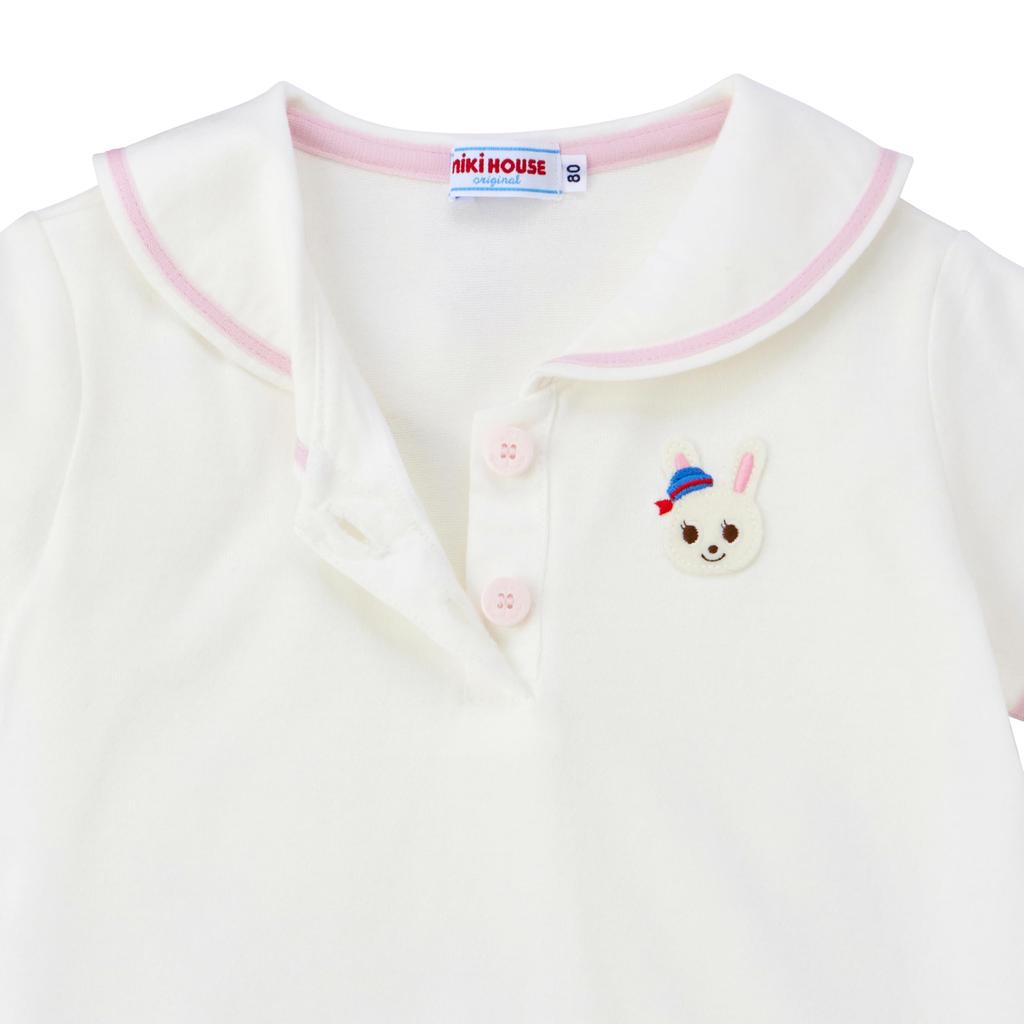 Short Sailor Made In White [MIKI HOUSE] T-shirt, Sleeve, Plain, Collar, Rabbit, Japan, Girls, Babies, Kids, Children's Clothing, 12-5205-148, 90cm,