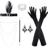 1920 Cosplay Hair Accessories Set For Women Flapper Feather-Headband Pearl Necklace Glove Costume Accessories For Cosplay Party