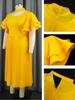 AOMEI Желтые платья трапециевидной формы для женщин с круглым вырезом и короткими рукавами с оборками и высокой талией Плиссированные офисные повседневные повседневные вечерние платья миди Наряды