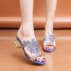 Летние сандалии, женские тапочки, роскошные женские туфли на высоком каблуке со стразами, тапочки на массивном каблуке с ромбовидными шипами