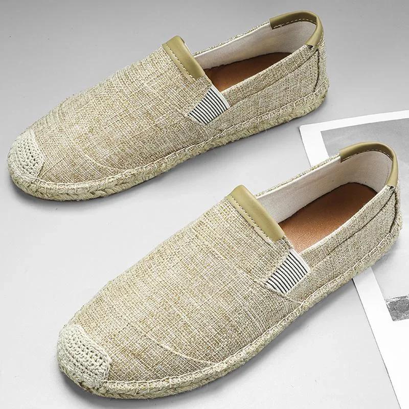 Мужские эспадрильи, мужская дышащая парусиновая повседневная обувь, мужские мокасины, мужская плетеная соломенная обувь ручной работы, мужские кроссовки для ходьбы