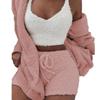 Winter Women Plush Sexy V-Neck Vest Shorts Long Sleeve Jacket Coat Set
