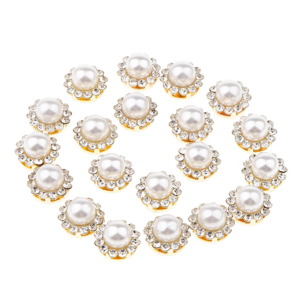 20 Pieces Faux Pearl Buttons Rhinestone Embellishments Flatback for DIY 12mm