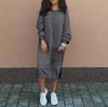 Hoodies Dress for Women Fashion Hooded Long Dress Winter Warm Casual Loose Sweatshirt Dress Hem Lace-up Midi Robe