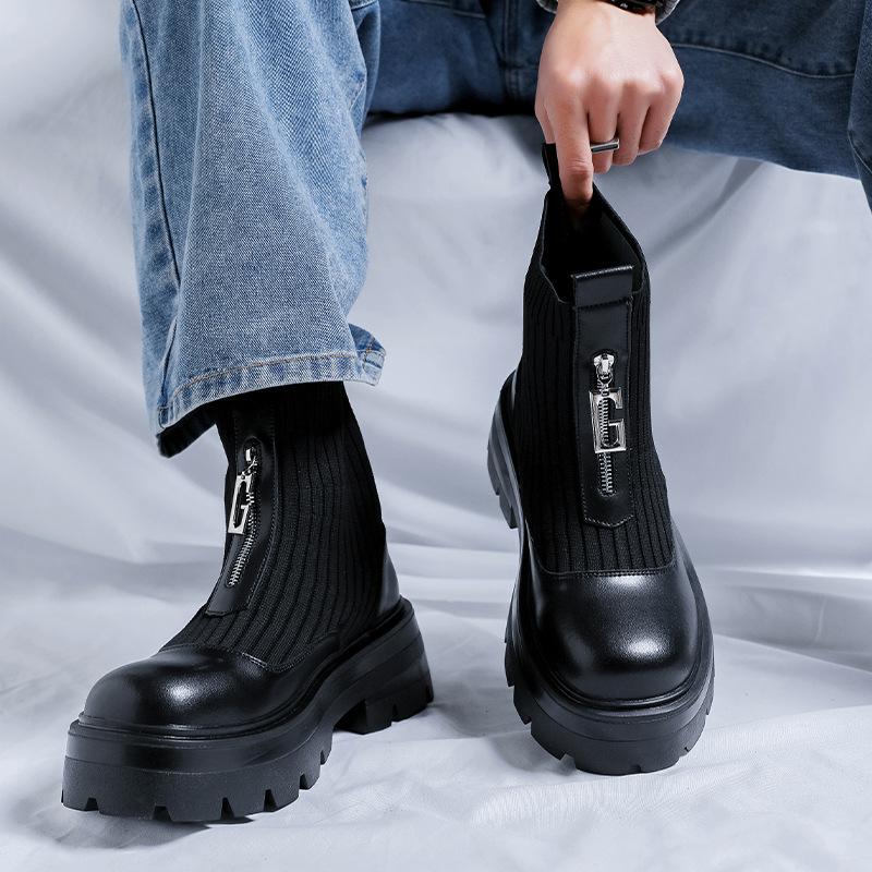 Мужские модные ботинки на платформе в английском стиле дизайнерские черно-белые туфли панк-рок ковбойские ботильоны из воздушной сетки челси боты