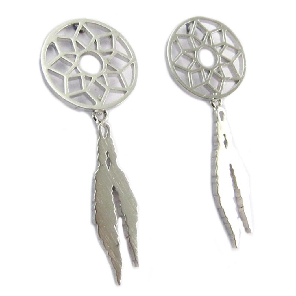 7bis [P8221] - Серебряные серьги ручной работы "Бохо" (Ловец снов) - 30х12 мм