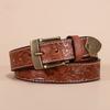 Ремень с тиснением в стиле ретро для мужчин из натуральной кожи с медной пряжкой, первый слой из коровьей кожи