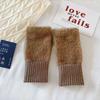 1 пара Мягкие зимние митенки из норки с открытыми пальцами для женщин, однотонные, сохраняющие тепло, зимние роскошные плюшевые вязаные митенки на запястье для письма