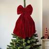 Christmas Bow Tree Topper Ornament Burgundy Velvet Wreath Bows Christmas Hanging Ribbon Gift Bows for Holiday Home Wall Outdoor Indoor Party