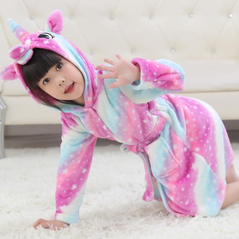 Kids Boy Girl Hooded Pajamas Bath Robe Unicorn Dressing Gown Nightwear Sleepwear