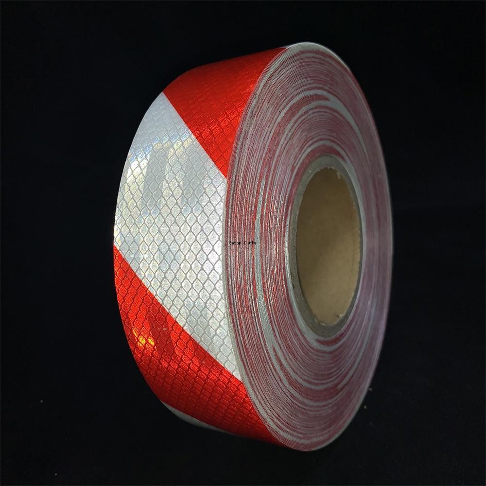 5cm*5m White-Red Retro Reflective Film Micro Prism Twill Reflect Tape Waterproof Adhesive Vinyl Safety Reflector Sticker For Car